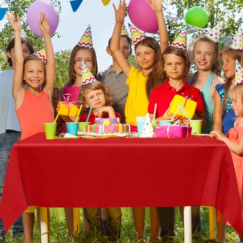 Image of QZYL 4 PCS Picnic Table Cover, 54 x 108 in Rectangle Tablecloth, Red Table Cloth Indoor Outdoor for Baptism Decorations, Waterproof Plastic Tablecloth for Birthday, Wedding and Anniversary