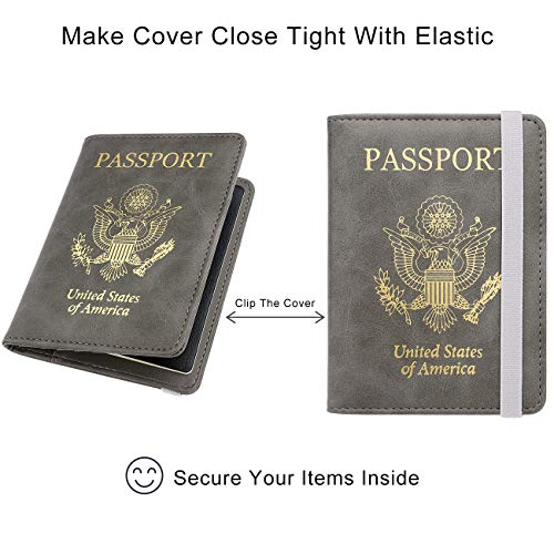 Image of WALNEW Passport Holder for Travel, RFID Passport Cover Wallet for Women Men, PU Leather Passport Book Card Holder Case with Pen, Travelling Essentials for Flying