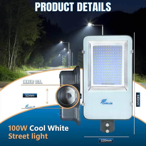 Image of Forus 100W LED Street Light Outdoor with 4-Yr Warranty, High Lumen 120 lm /W Waterproof Cool White Light, Energy Saving Aluminium LED Street Lamp for Road, Parking Lot, Industrial Area Lighting (1 PC)