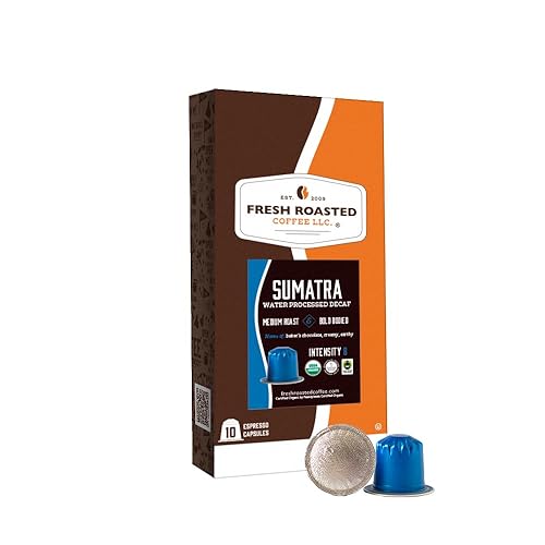 Fresh Roasted Coffee para Nespresso OriginalLine, Sumatra orgánico WP descafeinado Origen único Medio 10 cápsulas de aluminio