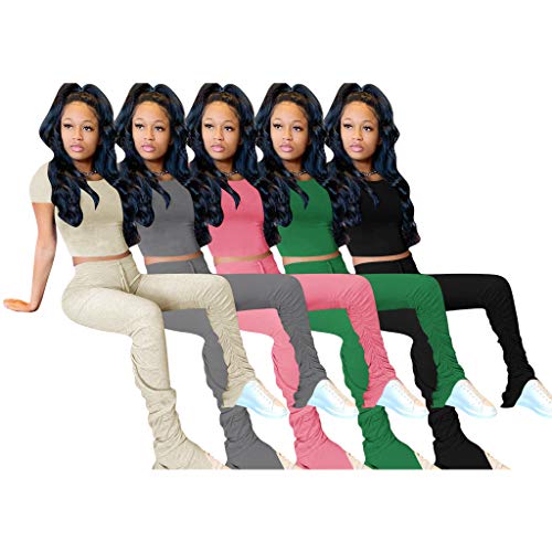 Womens Tracksuit Set - Two Piece Outfits Short Sleeve Crop Top + Skinny Long Pants Sweatsuits Jogging Suits Jumpsuits XXX-Large Green
