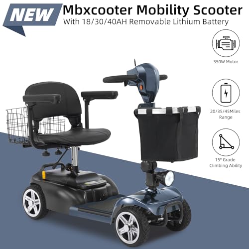 4 Wheels Mobility Scooter for Seniors/Adults Up to 300LBS,350W Electric Wheelchair Detachable Lithium Battery and Rear Mirror,Dual Baskets,Rotating Seat,with Taillight, USB Charging