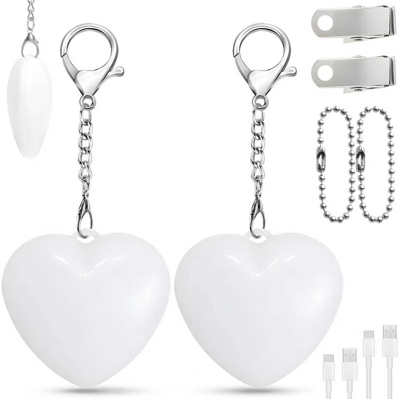 Wonlonda LED Heart Touch Light, Rechargeable Handbag Purse Light with Ball Chain, Pink Mini Sensing Lamp, Decorative Keychain Accessory for Women (White-2pcs)