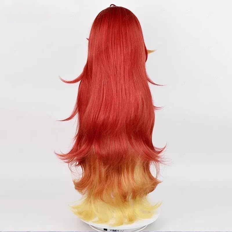 Red Yellow Wig for Mavuika Cosplay, Wavy Costume Wig, Synthetic Hair with Bang for Women Halloween Carnival Party - Image 5