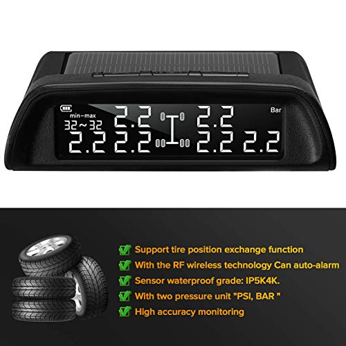 Blueskysea TS265 TPMS Tire Pressure Monitoring System for Car RV Truck, Real-time Monitor Pressure, Tire Position Exchange, Big LCD Display, with 6 External Sensor (0-116 PSI) Solar Charge