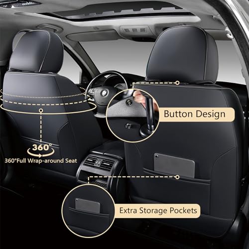 Image of FLORICH Front Car Seat Covers, Luxury Waterproof Faux Leather Seat Covers Cushion, Black Car Seat Cover Protectors Universal Fit for Most 5 Seats Vehicles - Black