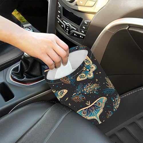 Image of Car Garbage Bag Boho Butterflies Stars Mini Car Trash Bin Portable Collapsible Waterproof Rubbish Bag for Car Accessories Back Front Seat Cup Holder