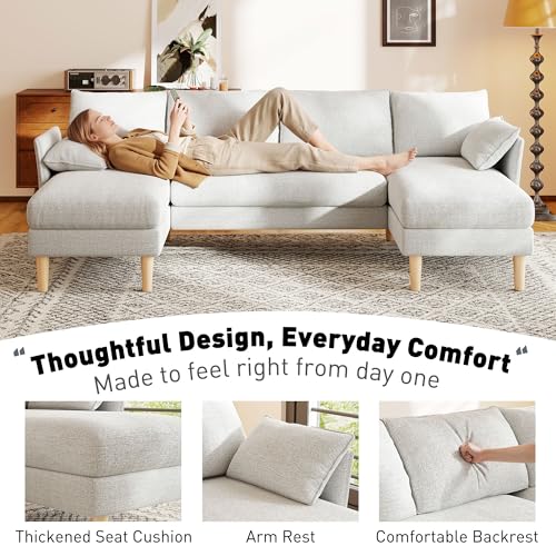 WorthFurni U Shaped Sectional Couches for Living Room, Modular Sectional Sofa with Double Chaise Lounge, 4 Seat Chenille Upholstered Sofa Set, Soft Comfy Couch for Apartment Home (Light Gray) - Image 5