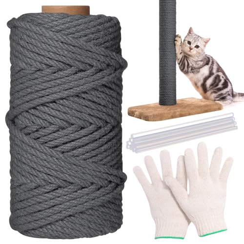Wowangce Natural Sisal Cat Rope for Posts, 1/4in ×164ft, Grey