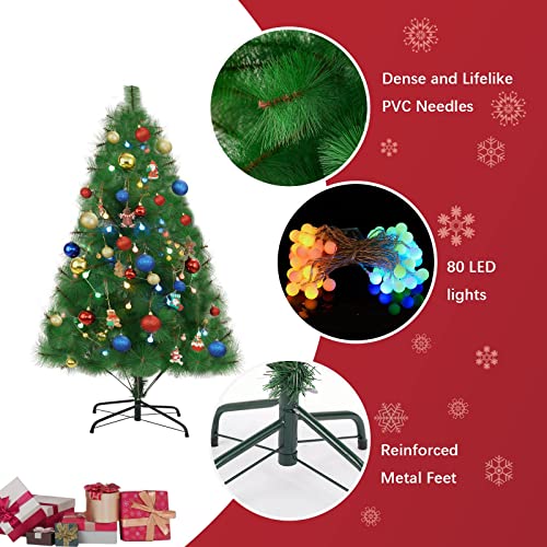 Kunstkerstboom met verlichting - Frideko 150cm plastic kerstboom met kerstversiering en lichtketting batterij. Verlichte kerstboom voor buiten voor een doe-het-zelf geschenken - Image 6