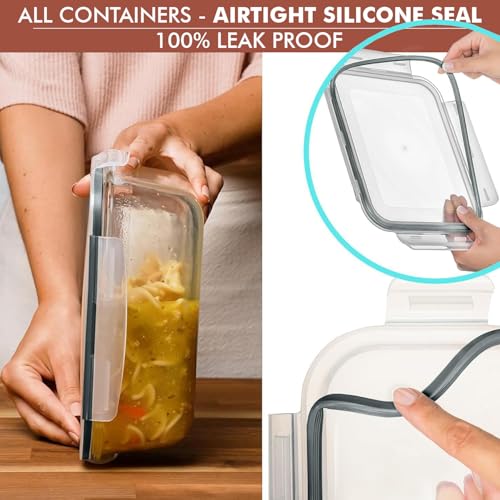 Image of Razab 10 Cups / 80 Oz 4 Pc (Set of 2) Glass Food Storage Containers with Airtight Locking Lids For Storing & Serving Food. BPA Free & Leak Proof - Microwave, Dishwasher, Fridge, Freezer, Oven Safe