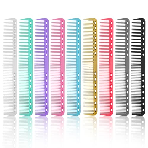 Guduling 9pcs Haircutting Combs Professional Hair Cutting Combs Heat Resistant Cut Comb Professional for Man & Woman Stylist Salon (9 Colors)