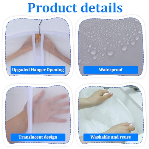 20 Pack Combo Size Garment Bags for Hanging Clothes with Zipper, Translucent Coat Covers for Closet Waterproof Dustproof Garment Covers Bags for Wardrobe Storage and Travel 24" x 40"/ 24" x 47"3