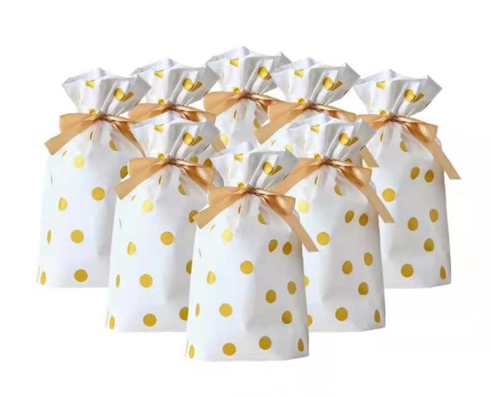 50 Pcs Candy Plastic Drawstring Gift Bags Gold Dot Treat Bags For Birthday Party Snack Wrapping W K I.1416286136