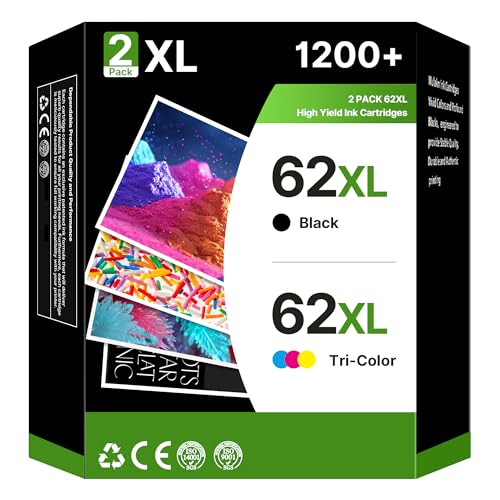 62 XL 62XL Cartucce d'inchiostro Sostituzione per HP 62 62 XL Nero e Colore per HP Envy 5540 5640 5547 7640 5644 5646 per Officejet 5740 200 250 5742 5744 Stampante (Nero Colore, 2-Pack)