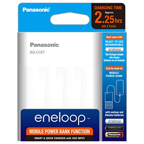 Image of Panasonic Eneloop BQ-CC87N Portable Charger with Mobile Power Bank Function and with USB Cable for AA & AAA Rechargeable Batteries