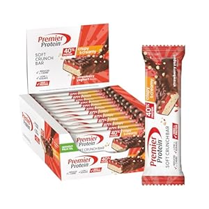 Premier Protein Soft Crunch Bar 40% Protein Strawberry Yogurt 12x40g – High Protein Low Sugar + Low Carbohydrate + Palm Oil Free