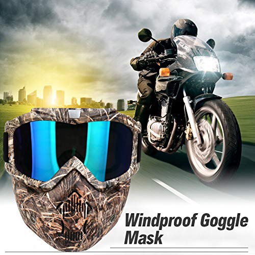 PiscatorZone Motorcycle Goggles Mask CS/Paintball/Skiing/Riding/Cycling/Halloween/Costume Ball-UV Proof Windproof Anti-Fog Protective Detachable Adjustable Tactical Glasses