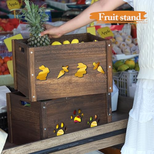 Wooden Crates 2 Pack, Hollow Claw Crates for Display, Farmhouse Handmade With Handles, Rustic Durable Storage, Large Decorative Box - Image 6