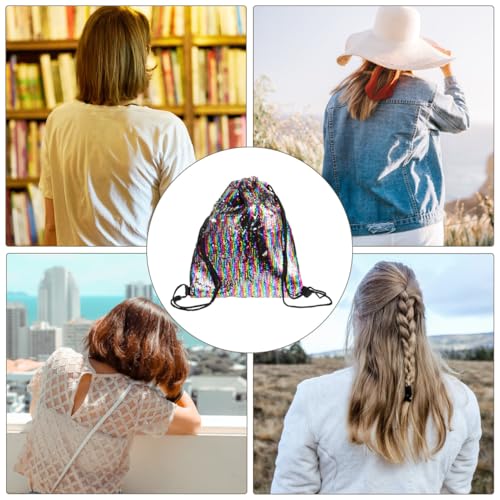 Drawstring Backpack - Sparkling Sequin Shoulder Bag, Glitter Gym Bag with Mesh Pocket, Waterproof Sport Backpack for Swimming, Yoga, Travel & Storage 17 x 14 inch4