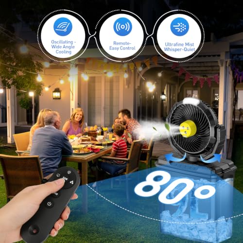 Image of 2026 Misting Fan, Portable Outdoor Fan with Oscillation, 80 Oscillating Fan with Remote, 3-Speed Leak-Proof Water Mist Fan with Dual Nozzles for Patio, Camping, Garage, RV - Ideal Summer Gift