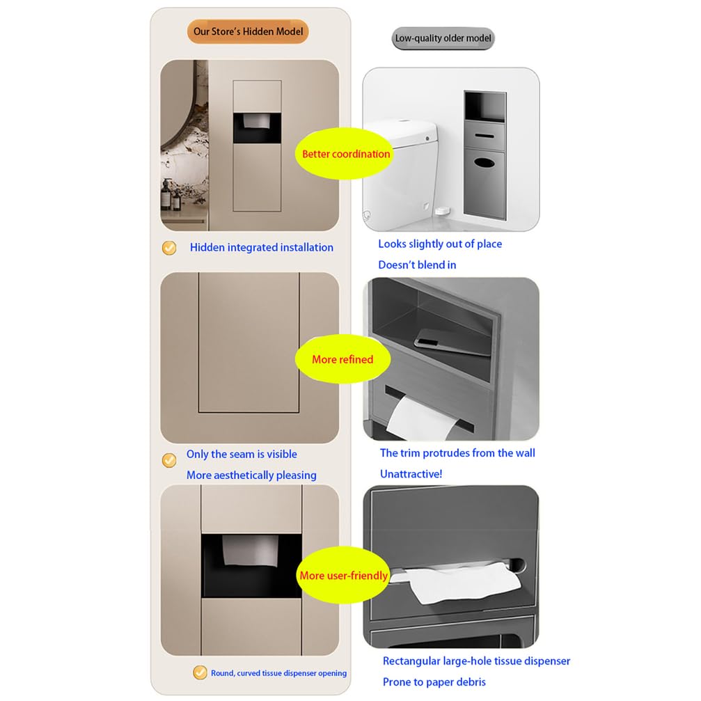 Portarotolo da Incasso Nero in Portarotolo da Parete, Mobile con Cestino Nascosto con Dispenser E Vano Portaoggetti Wall Box E Porta Salviette per Il Bagno,Black/c