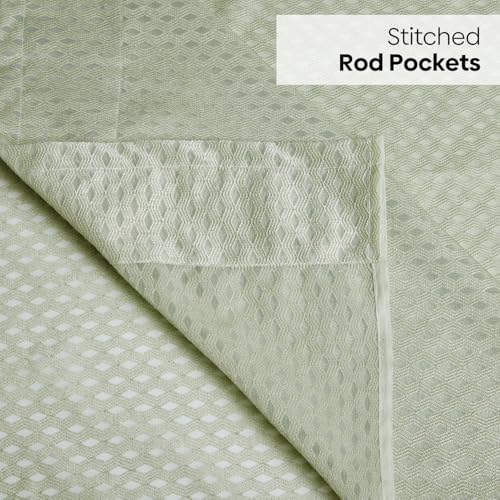 Image of haus & kinder Jacquard Sheer Window Curtains 5 Feet Long Pack of 2 Window Curtains, 5 Feet Curtains for Window, (Abstract Geometric Design, Sage Ripple Ice Blue, 114x152cm)