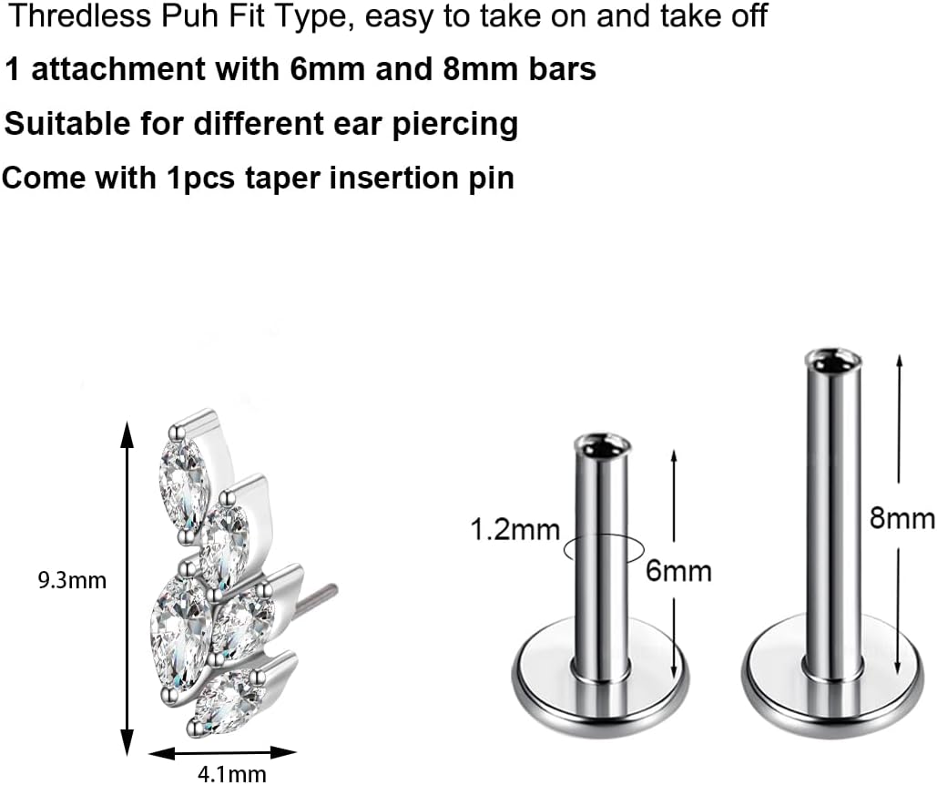 G23 Titanium Flat Back Earrings Studs 16g F136 Implant Grade Titanium Labrets Press Fit Threadless Push In Dainty Cartilage Helix Conch Lobe Lip Tragus Piercing Jewelry - Image 2