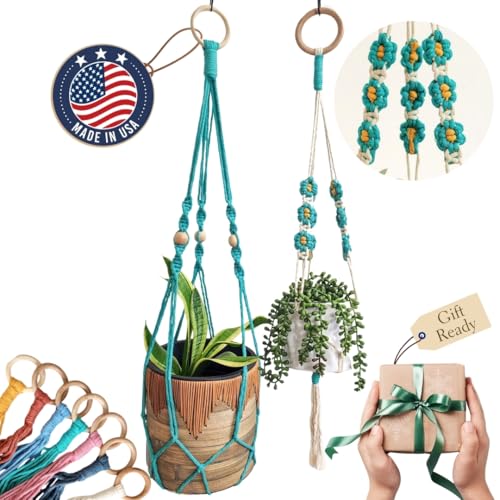 Set of 2 Macrame plant hanger with Daisies & Beads