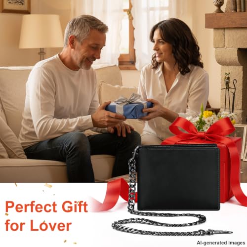 Image of Genuine Leather Wallet with Chain for Men: RFID Wallet with AntiTheft Chain