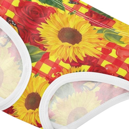 Autumn Bright Sunflowers Red Plaid Little Girl Panties Toddler Underwear Floral Cotton Stylish Kids Briefs Undies 2t4