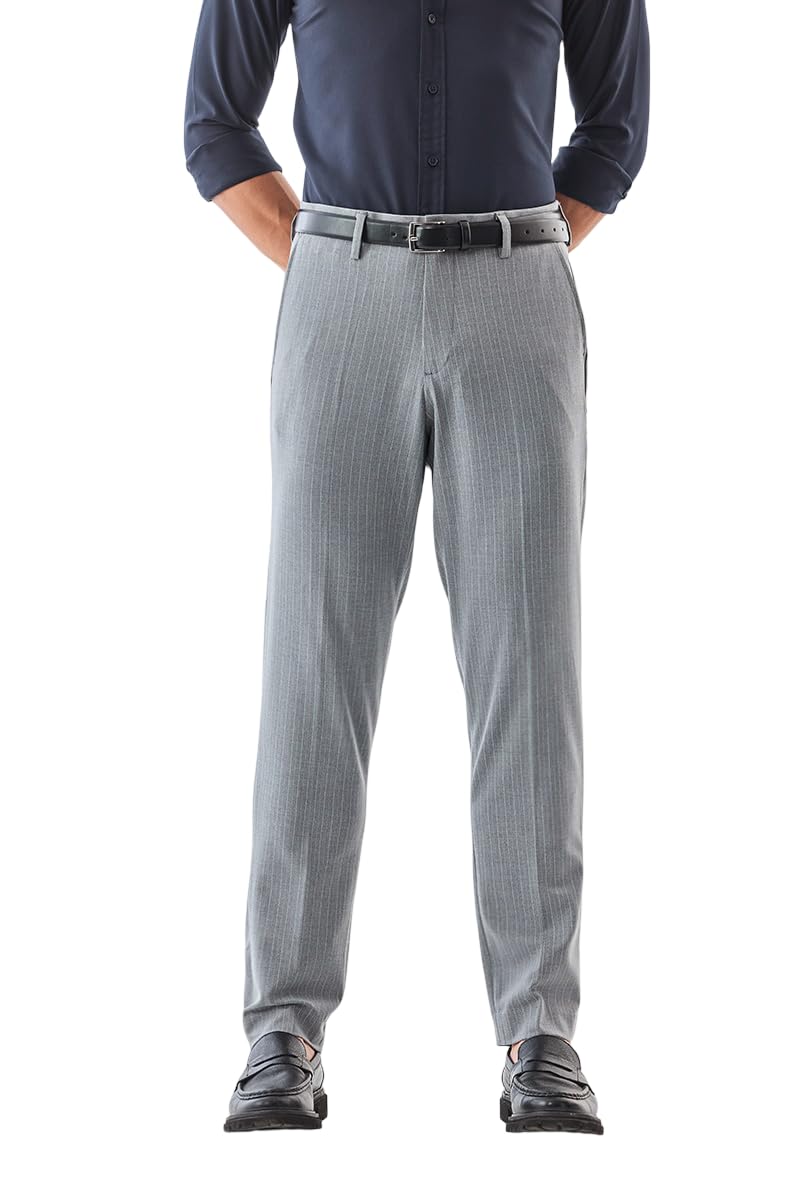 Men Formal Trousers | Slim Fit Mid Rise Striped Design | Premium Polyester Blend with Medium Stretch & Wrinkle Resistance for Office & Club Wear-image-48