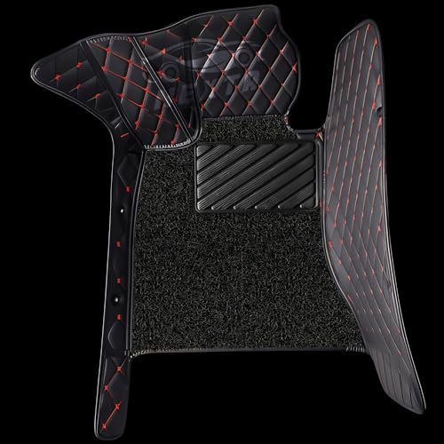 Image of NEXTA Premium Nappa Luxury Leather with Grass Mat Complete Set || 100% Waterproof and Washable||7D Cars Floor Mats for VinFast Limo Green - 7 Seater (All 3 Rows) | Color : (Black & Red)