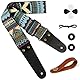 Aucuu Gitarrengurt, 2 Vintage bestickte Baumwolle Gitarrengurt, Verstellbarer Gitarrenband, Echtleder Enden für Bass Elektro Akustik, mit Gurtknopf 2 Gurtschlössern 4 Gitarrenplektren