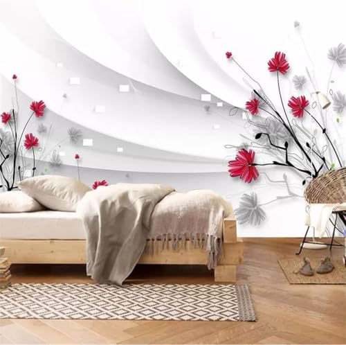 Tzxztt Plantas Geométricas Creativas Flores Rojas Papel Pintado 3D Seda Texturizada Primera Calidad Neutros Material Ideal Para SalóN Dormitorio-200cm×140cm