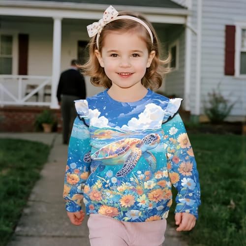 Girls Crew Neck Sweatshirts Ruffle Long Sleeve Pullover Shirts Tops Fall Winter Clothes for Kids Home School4