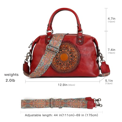 Image of Leather Handbag for Women, Genuine Leather Purses Retro Mandela Crossbody Handbag Tote Bag