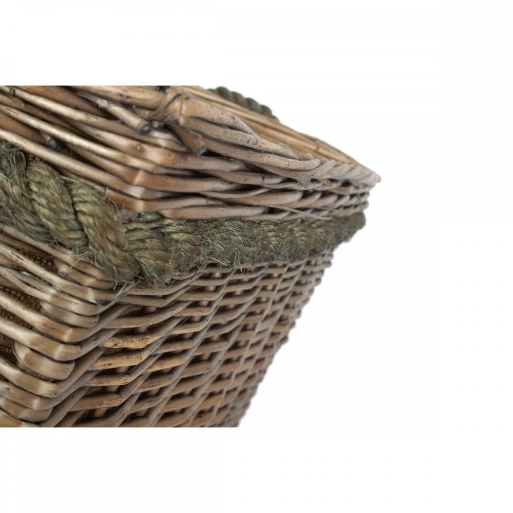 Panier à Bûches bois Rectangulaire En Canne Saule Doublure Toile Jute Finition Ancienne