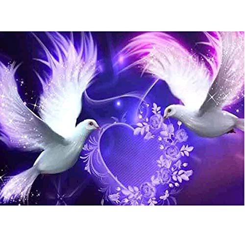 Kits de diamond painting grand format 40x100cm motif deux colombes pour decoration de salon