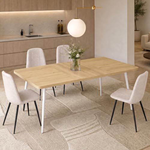 Image of VASAGLE 70.9 inch Dining Table for 6-8 People, Modern Kitchen Table, Heat-Resistant Tabletop, Quick Assembly, for Dining Room, Golden Oak and Cloud White, Island Collection UKDT108Y101S