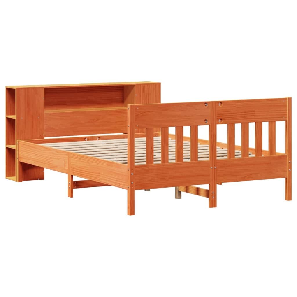 lite drewno sosnowe z regałem i stelażem Brąz 135x190 cm