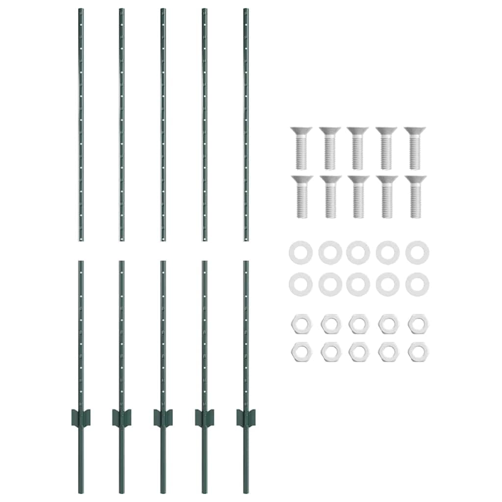 5er Set Zaunpfosten Grün 140 cmStahlpfosten für Gartenzäune
