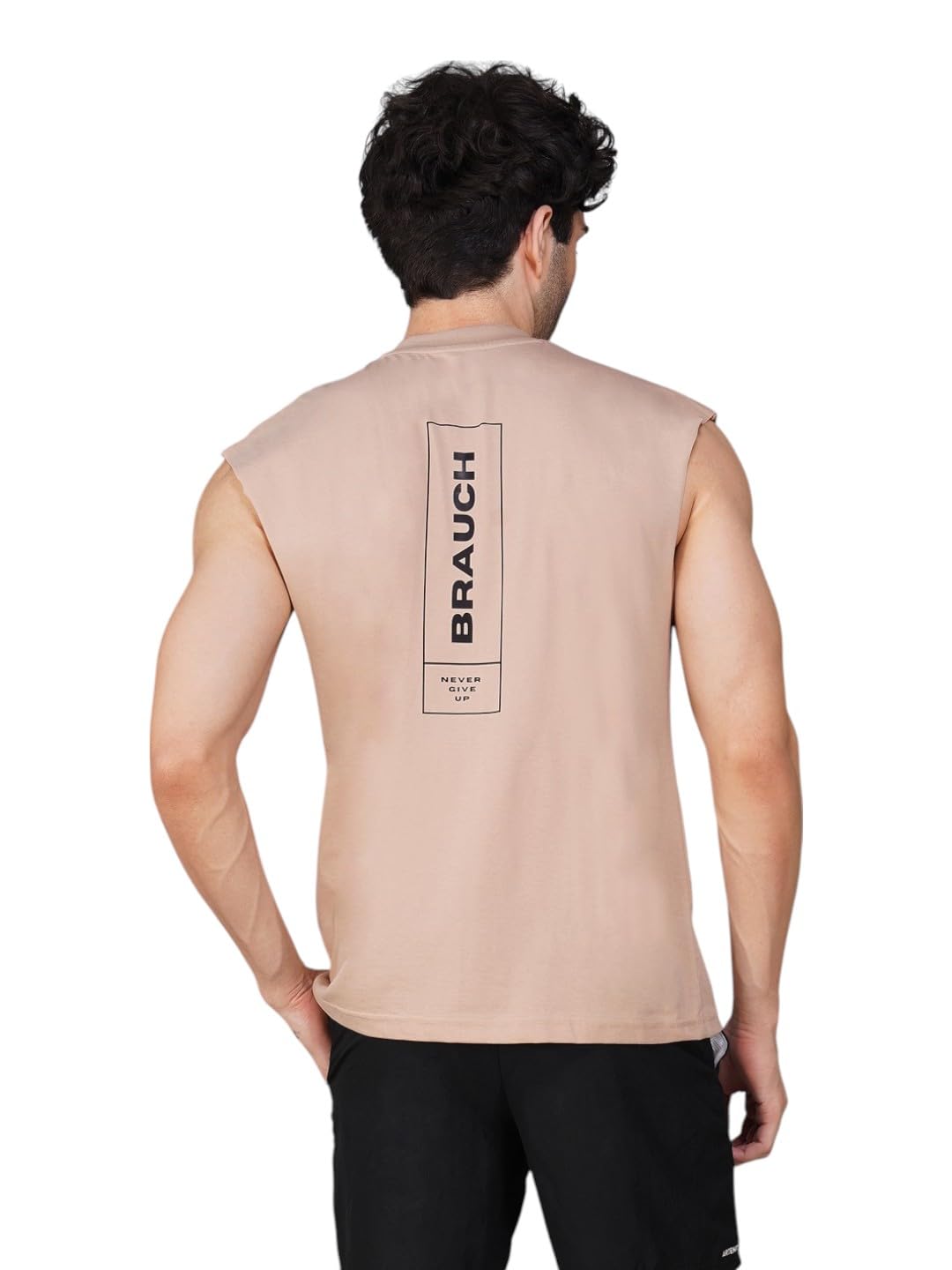 brauch Men's Sleeveless Drop Shoulder Gym Vest | Casual Workout Tank with Never Give Up Back Print, Men Training Running Casual Sando Gym Vest-picture-34