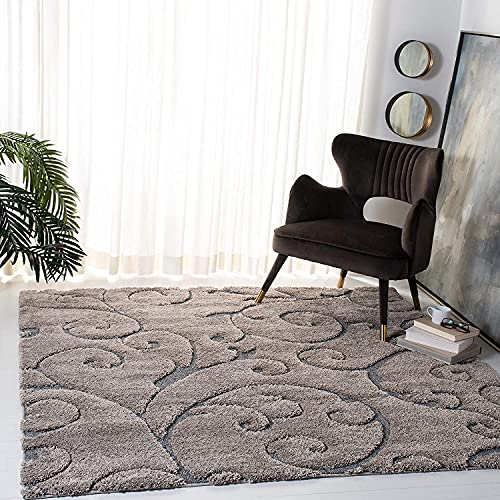 Image of Grand Swirl Premium High Low Design Finish Microfiber Shaggy Rectangular Carpet( 1.8 Inch Pile High,3X5 Feet Dark Beige Or Light Brown ,Grey )