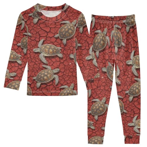 Pajama Sets Long Sleeve Turtle Pattern on Red Soft Comfy Sleepwear 2 Piece PJS 3-8T
