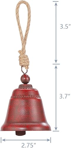 Miniatura 2 de Paquete de 6 cascabeles de Navidad rojos antiguos, campanas de la libertad, campanas vintage, campanas de metal para manualidades con cuerda de yute