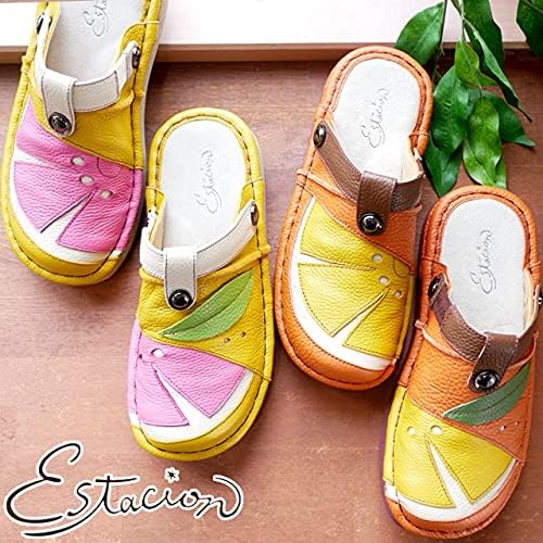 いても Estacion エスタシオン 本革 レディース サボ 虎柄 とら トラ タイガー 履きやすく 歩きやすい 可愛い お洒落 4e ブラック イエロー 手作り M L レザー ハッピー ソシュール ハマノ わふわ