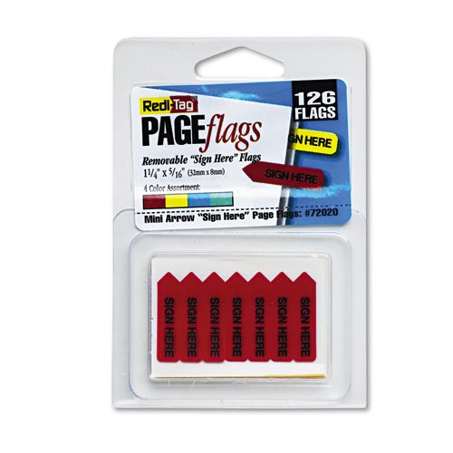 Redi-Tag Mini Arrow Page Flags - Sign Here 126/Pkg-Red, Yellow, Blue & Mint