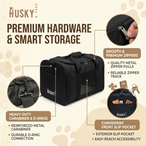 Image of Husky & Purr Cat Bag Carrier for Cats & Small Dogs | Airline Approved Soft-Sided Pet Carrier | Safety Interior Leash | Comfort Travel Small Dog Bag | Up to 8kgs