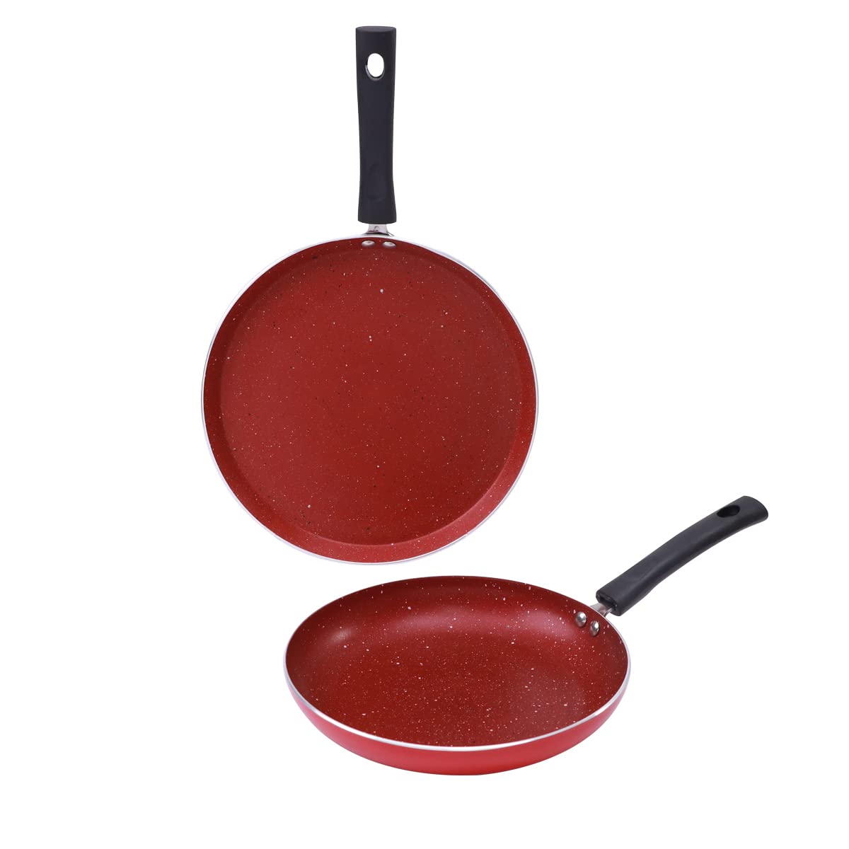 WonderchefValencia Non-Stick Cookware 2 Piece Set | Fry Pan, Dosa Tawa | Induction Friendly | Cool Touch Bakelite Handles | Pure Grade Aluminium| PFOA Free| 2 Years Warranty | Red
